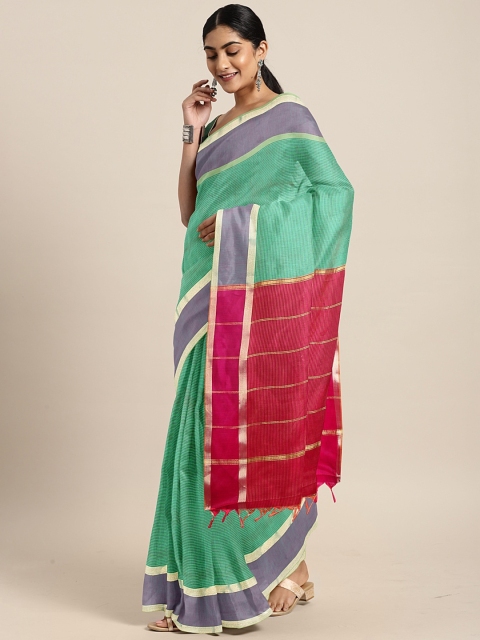 

The Chennai Silks Classicate Green & Blue Silk Cotton Striped Saree