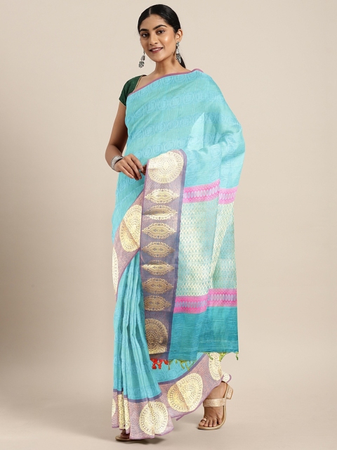 

The Chennai Silks Classicate Turquoise Blue & Pink Silk Cotton Woven Design Saree