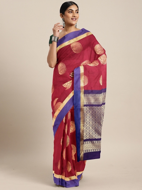 

The Chennai Silks Red & Gold-Toned Silk Cotton Woven Design Saree