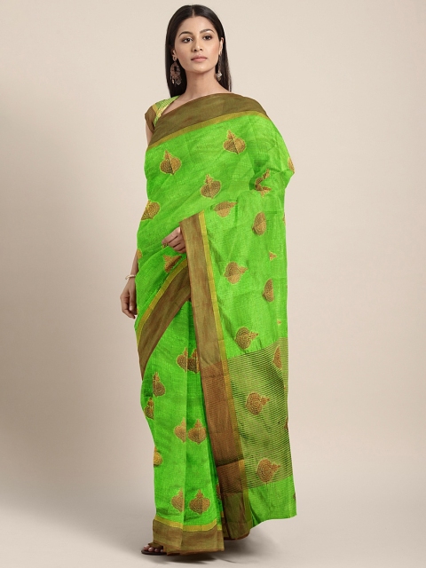 

The Chennai Silks Green & Gold-Toned Viscose Rayon Woven Design Saree