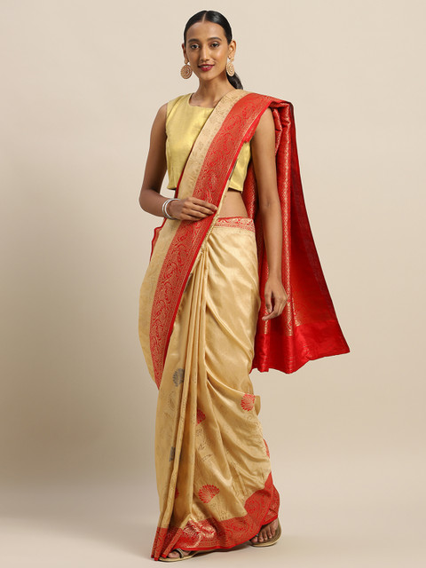 

The Chennai Silks Classicate Beige Silk Blend Woven Design Patola Saree