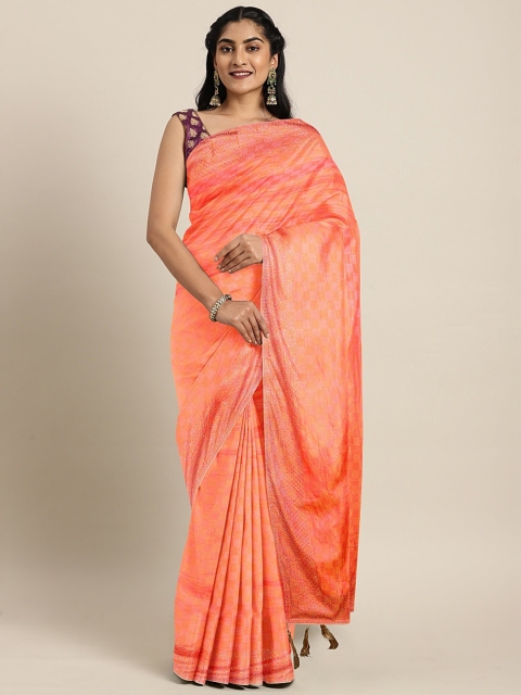 

The Chennai Silks Orange Embellished Poly Crepe Saree