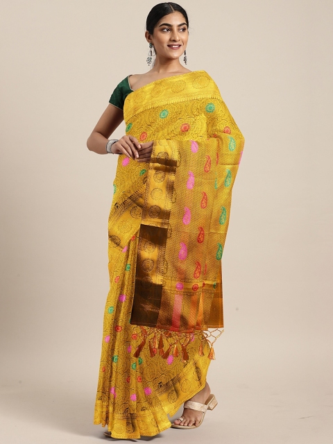 

The Chennai Silks Orange & Gold-Toned Organza Woven Design Banarasi Saree