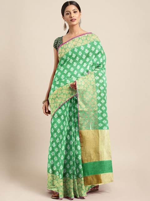 

The Chennai Silks Green & White Organza Woven Design Banarasi Saree
