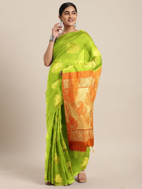 

The Chennai Silks Green & Gold-Toned Silk Cotton Woven Design Saree