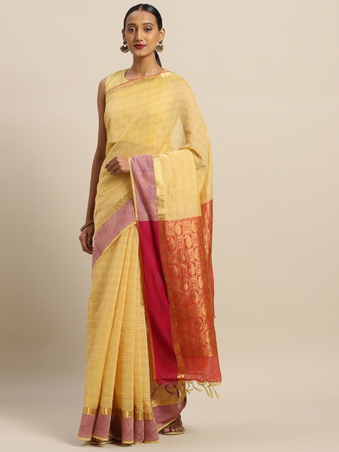 

The Chennai Silks Classicate Yellow & Pink Silk Cotton Woven Design Saree