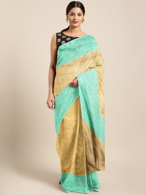 

The Chennai Silks Turquoise Blue & Gold-Toned Viscose Rayon Printed Saree
