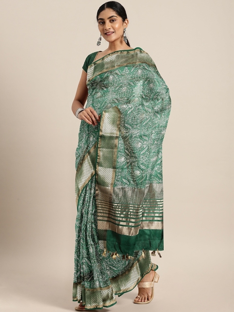 

The Chennai Silks Classicate Green & White Jute Cotton Embroidered Saree