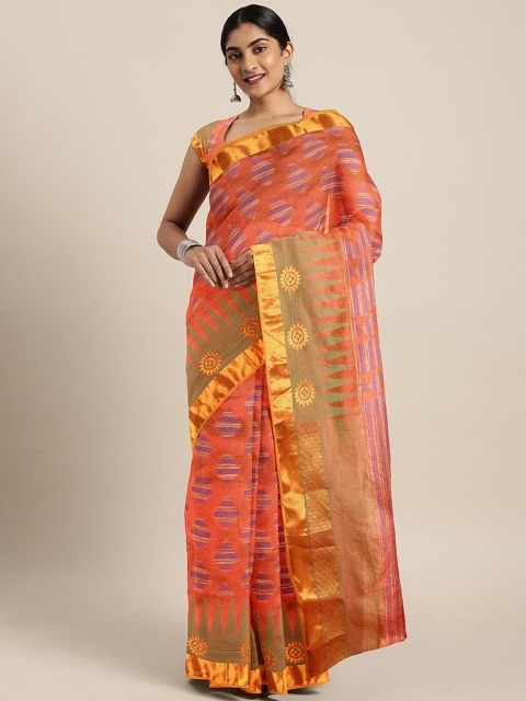 

The Chennai Silks Rust & Purple Organza Woven Design Banarasi Saree