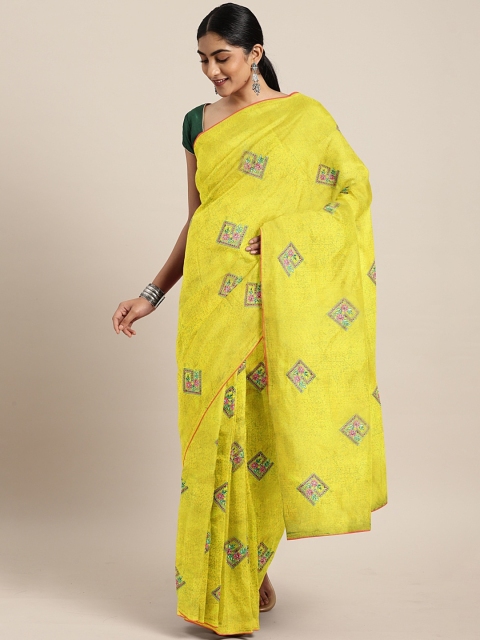 

The Chennai Silks Lime Green Viscose Rayon Embellished Banarasi Saree