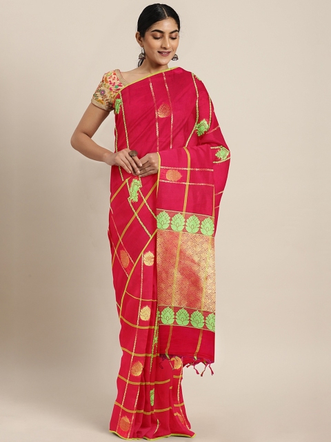 

The Chennai Silks Classicate Red & Sea Green Silk Cotton Checked Saree