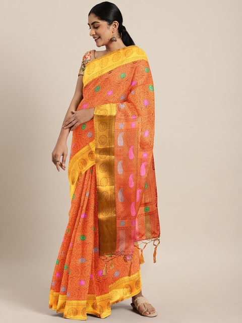 

The Chennai Silks Classicate Orange & Golden Organza Woven Design Saree