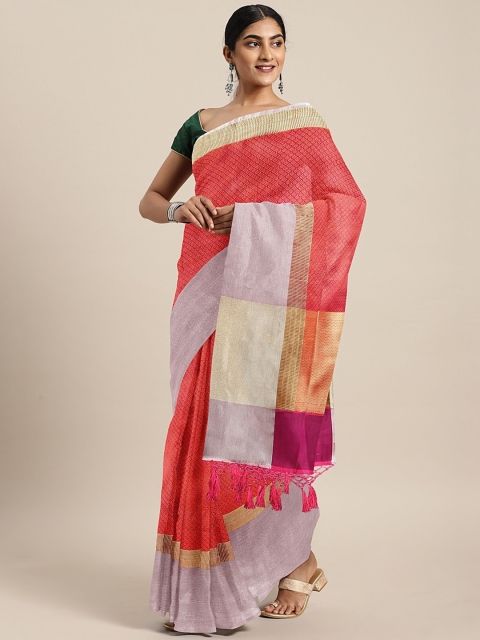 

The Chennai Silks Rust Red & Grey Organza Woven Design Banarasi Saree