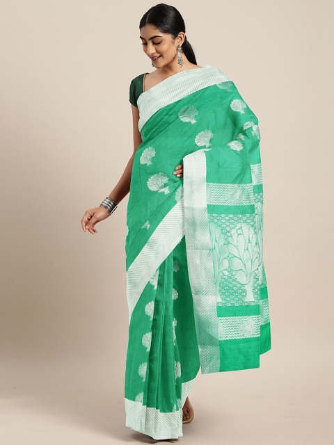 

The Chennai Silks Classicate Green & Silver-Toned Silk Cotton Woven Design Saree