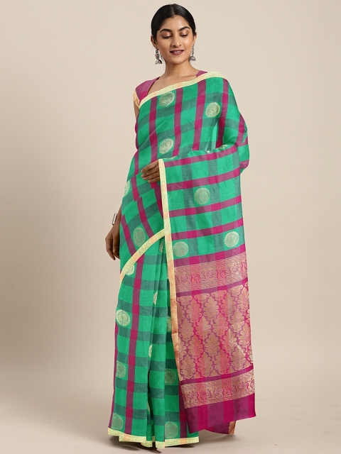 

The Chennai Silks Classicate Green & Pink Silk Cotton Checked Saree