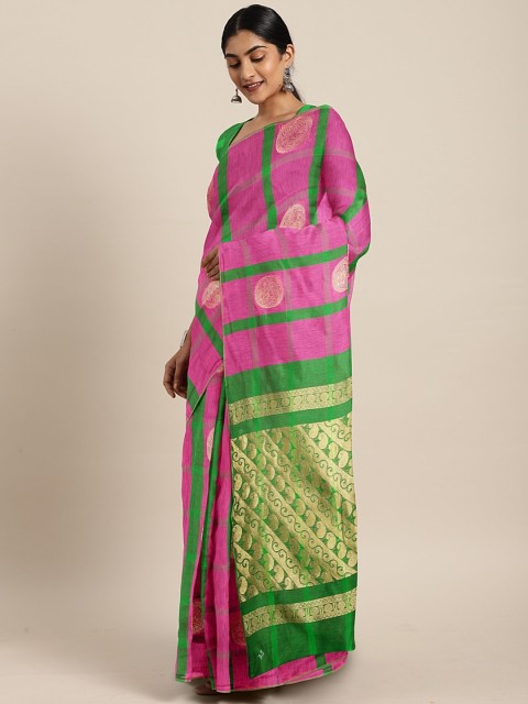 

The Chennai Silks Pink & Green Silk Cotton Checked Saree