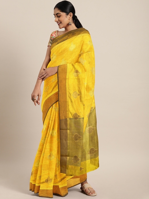 

The Chennai Silks Yellow & Gold-Toned Viscose Rayon Woven Design Saree