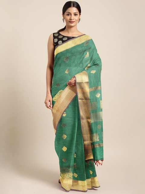 

The Chennai Silks Green & Gold-Toned Silk Cotton Woven Design Saree