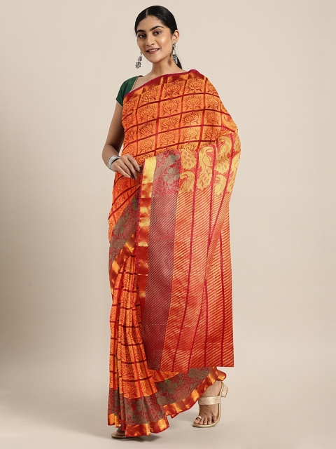 

The Chennai Silks Classicate Orange & Red Organza Woven Design Banarasi Saree
