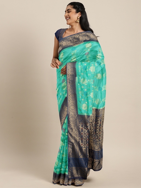 

The Chennai Silks Turquoise Blue & Gold-Toned Silk Blend Woven Design Patola Saree