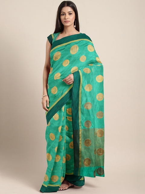 

The Chennai Silks Classicate Green & Gold-Toned Viscose Rayon Woven Design Saree