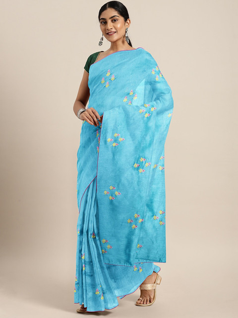 

The Chennai Silks Classicate Blue Embroidered Viscose Rayon Saree