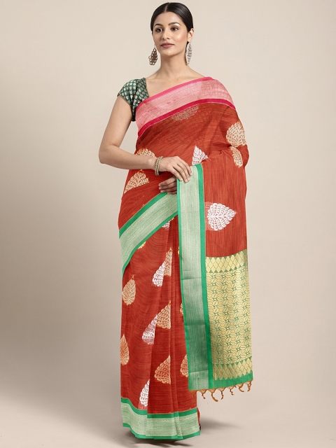 

The Chennai Silks Rust Red & Gold-Toned Silk Cotton Woven Design Saree