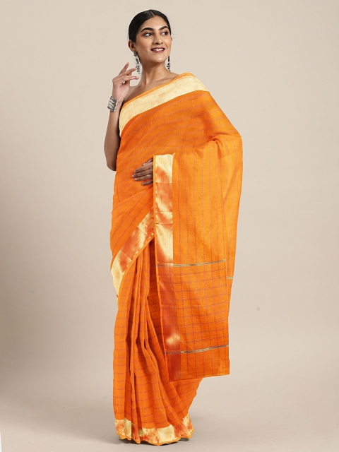 

The Chennai Silks Orange Striped Silk Cotton Saree