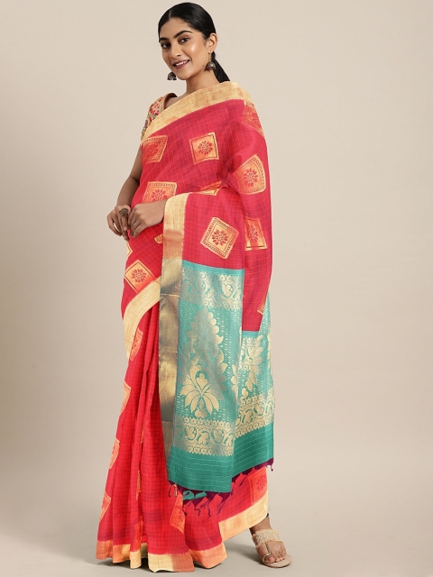 

The Chennai Silks Red & Sea Green Silk Cotton Woven Design Saree