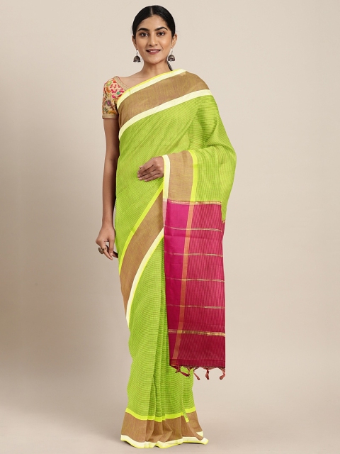 

The Chennai Silks Green & Pink Silk Cotton Woven Design Saree