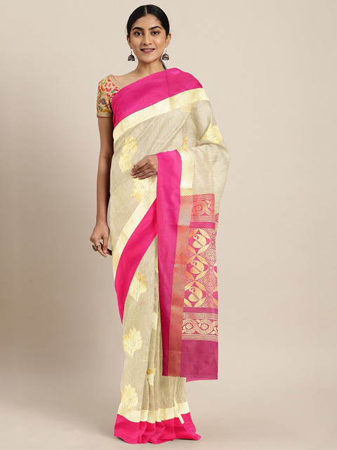 

The Chennai Silks Off-White & Gold-Toned Silk Cotton Woven Design Saree