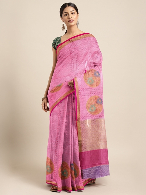 

The Chennai Silks Pink & Beige Organza Woven Design Banarasi Saree