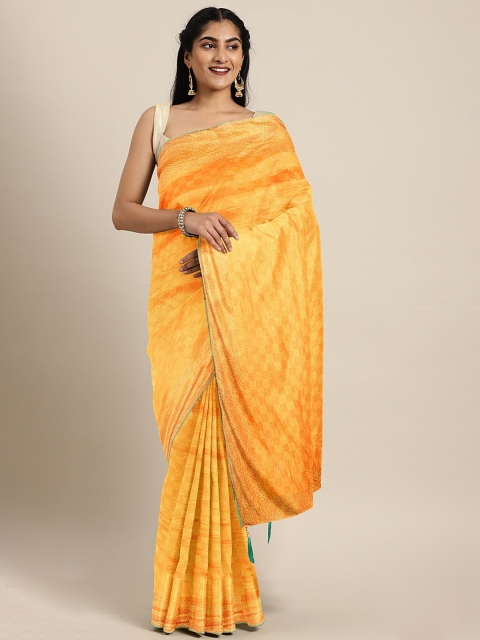 

The Chennai Silks Classicate Orange Checked Poly Crepe Saree