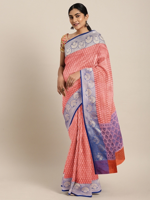 

The Chennai Silks Peach-Coloured Organza Woven Design Banarasi Saree