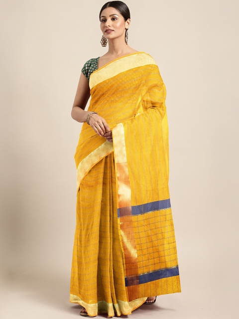 

The Chennai Silks Classicate Mustard Yellow Striped Silk Cotton Saree