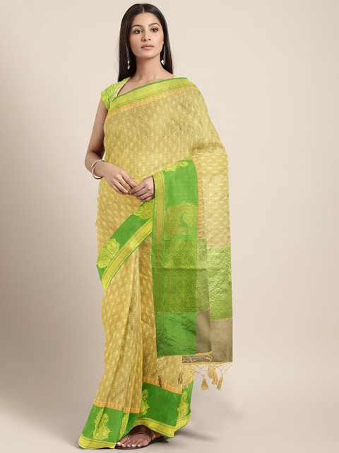 

The Chennai Silks Beige & Gold-Toned Organza Woven Design Banarasi Saree