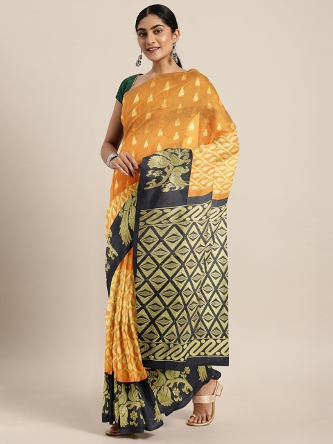 

The Chennai Silks Orange & Gold-Toned Silk Cotton Woven Design Saree