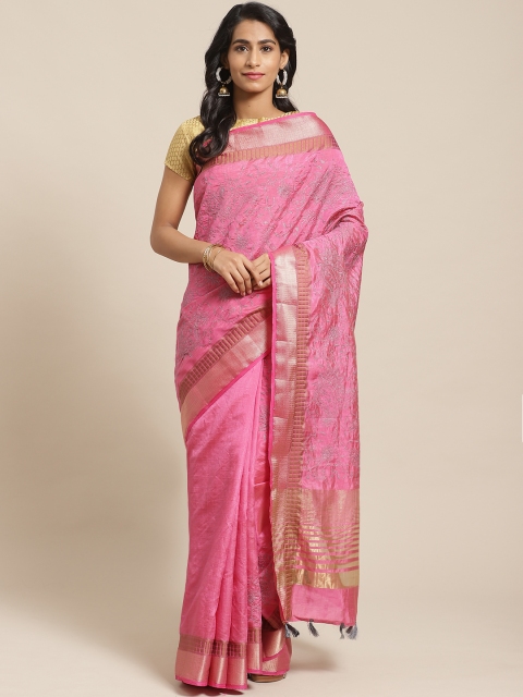 

The Chennai Silks Pink & Silver Zari Embroidered Saree