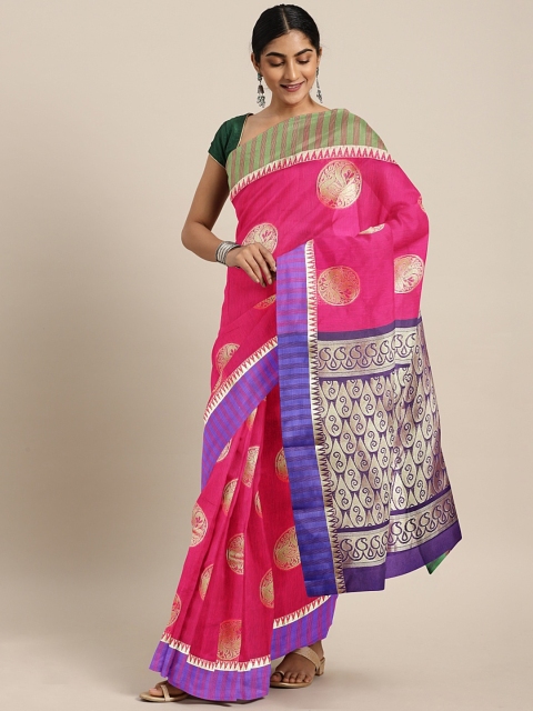 

The Chennai Silks Classicate Magenta Pink & Blue Silk Cotton Woven Design Saree
