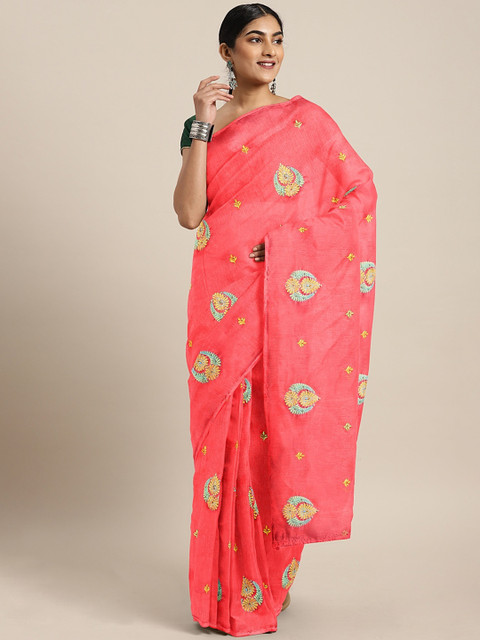 

The Chennai Silks Red Viscose Rayon Embroidered Banarasi Saree