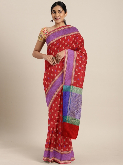 

The Chennai Silks Red & Blue Supernet Woven Design Kota Saree