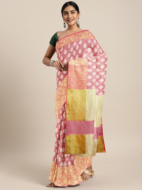 

The Chennai Silks Classicate Pink & Gold-Toned Organza Woven Design Banarasi Saree