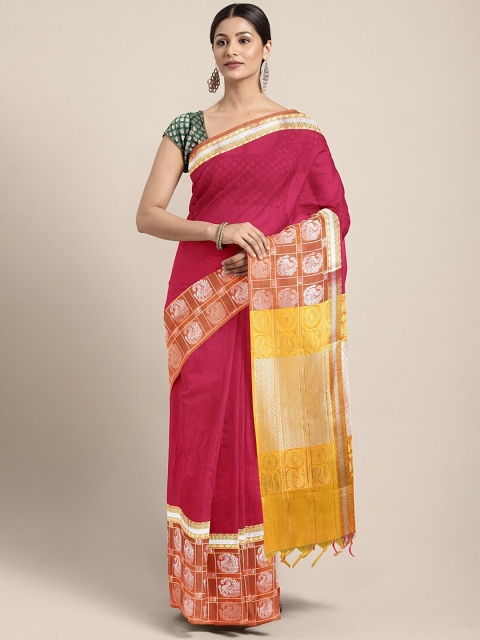 

The Chennai Silks Red & Mustard Yellow Silk Cotton Woven Design Saree