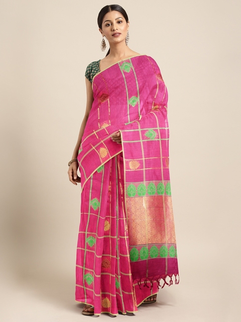 

The Chennai Silks Classicate Pink & Green Silk Cotton Checked Saree