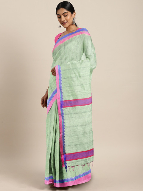 

The Chennai Silks Sea Green & Pink Silk Cotton Printed Saree