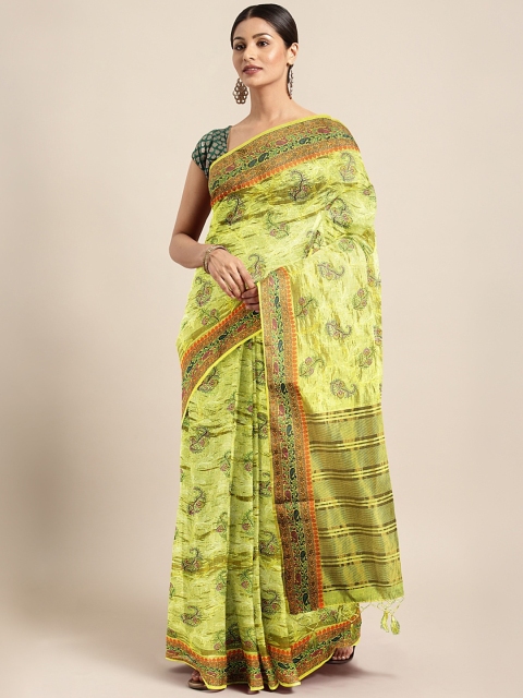 

The Chennai Silks Yellow & Pink Jute Cotton Embroidered Saree