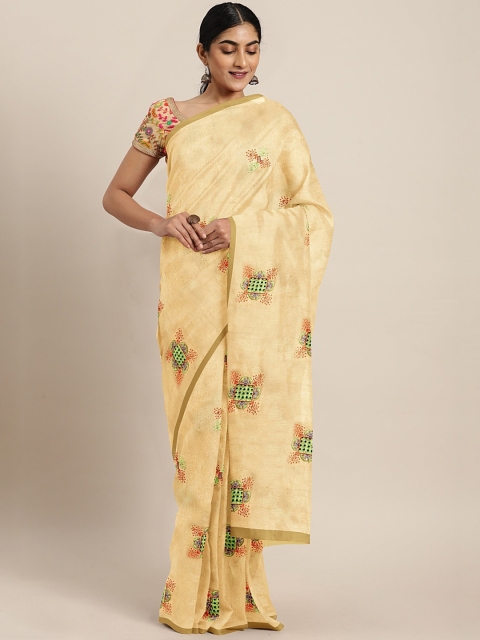 

The Chennai Silks Beige & Green Viscose Rayon Embroidered Banarasi Saree
