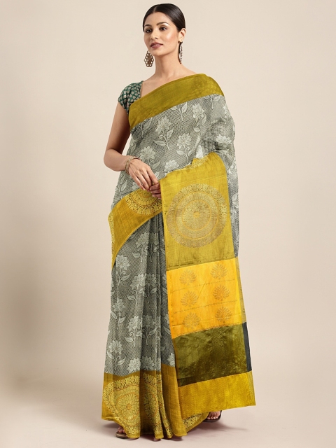 

The Chennai Silks Grey & Mustard Organza Woven Design Banarasi Saree