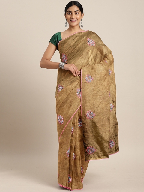 

The Chennai Silks Olive Brown & Pink Viscose Rayon Embroidered Banarasi Saree