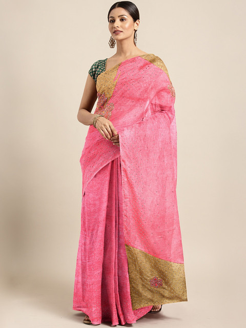 

The Chennai Silks Pink & Beige Viscose Rayon Embellished Saree